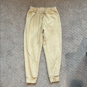 Cream Sweatpants with Elasticized Waistband and Ribbed Cuffs